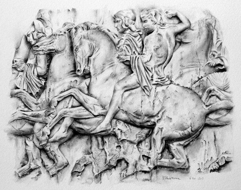 Cavaliers de la frise du Parthénon — lavis